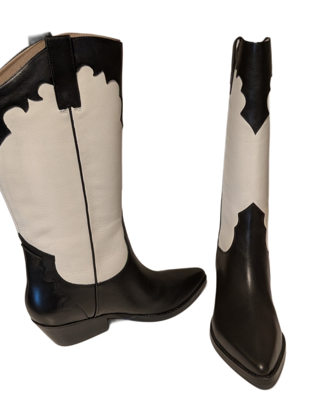 Marc Fisher LTD Hilaria Western Boots Women 11M Black White Leather Pointed Toe - Picture 6 of 9